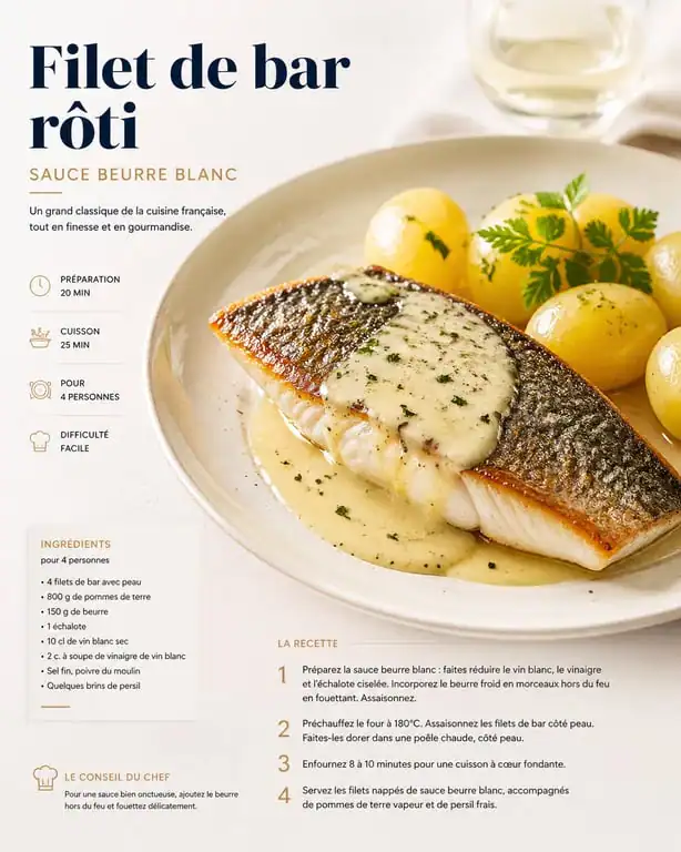 Bar au beurre blanc, spécialité du restaurant Les Boisiers à Blain