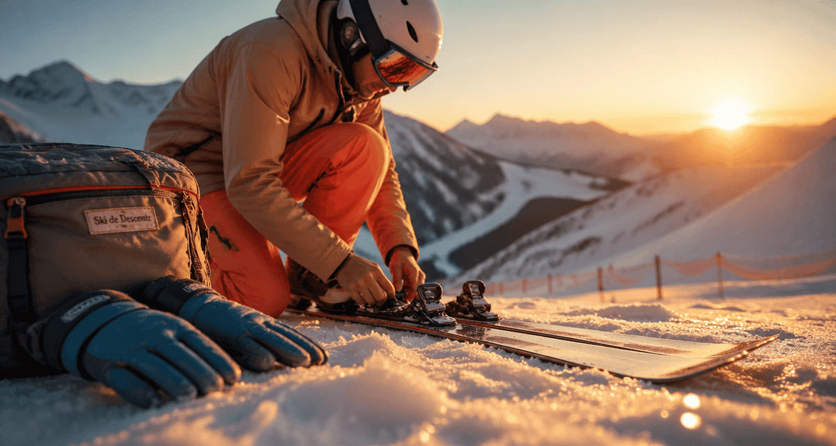 ski de descente réglage fixation neige dorée