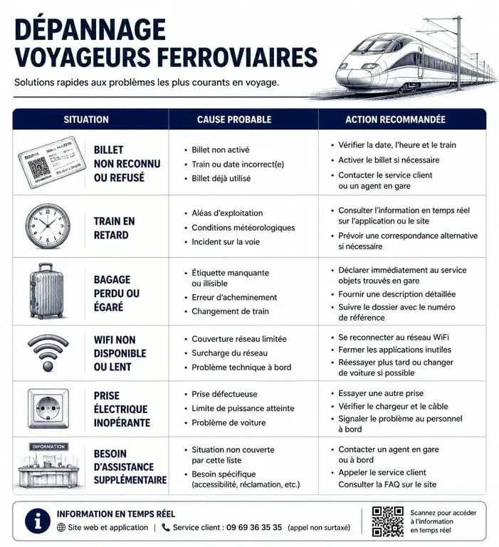 Tableau récapitulatif des solutions pour un train non réservable