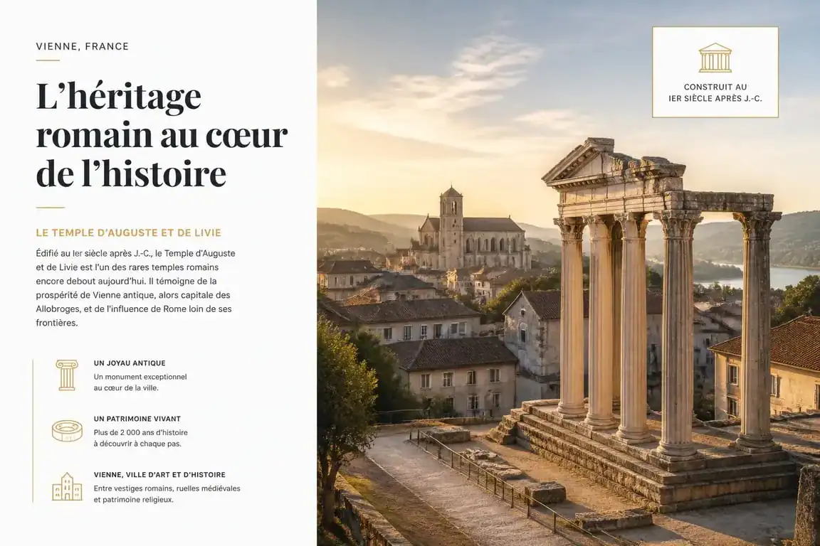 Hôtel à Vienne France : vue sur le centre historique et le Temple d'Auguste et de Livie