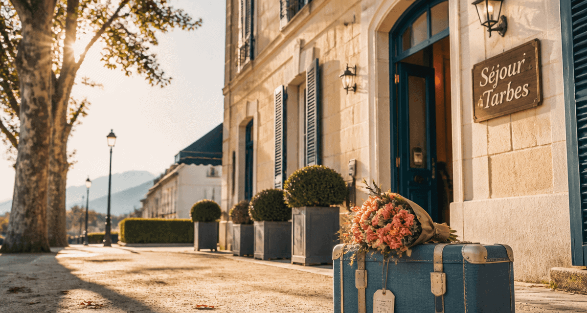 hotel a tarbes facade pierre valise fleurs