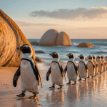 manchot plage Boulders Beach au lever du soleil