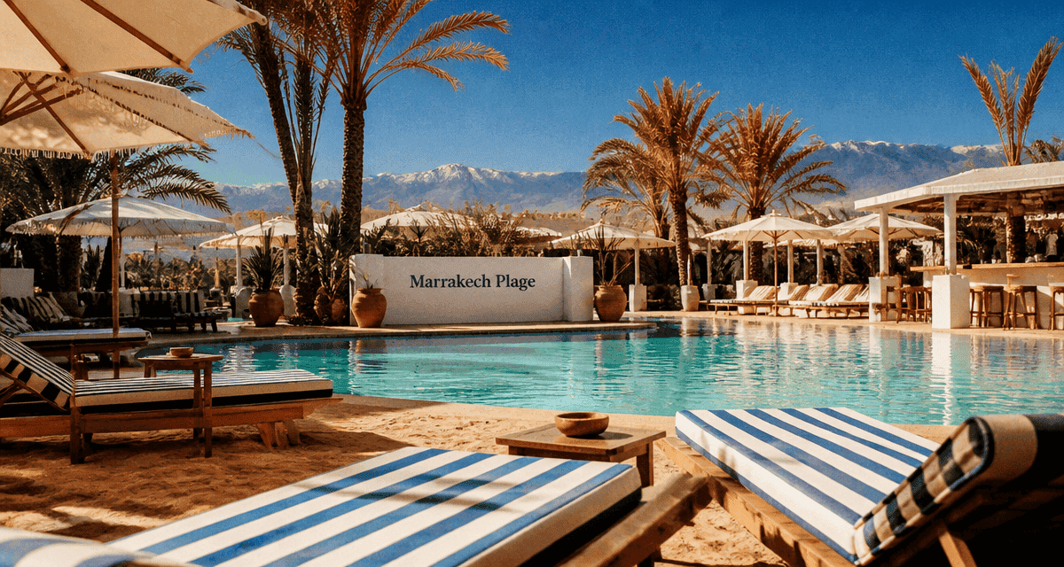 marrakech plage transats piscine palmiers