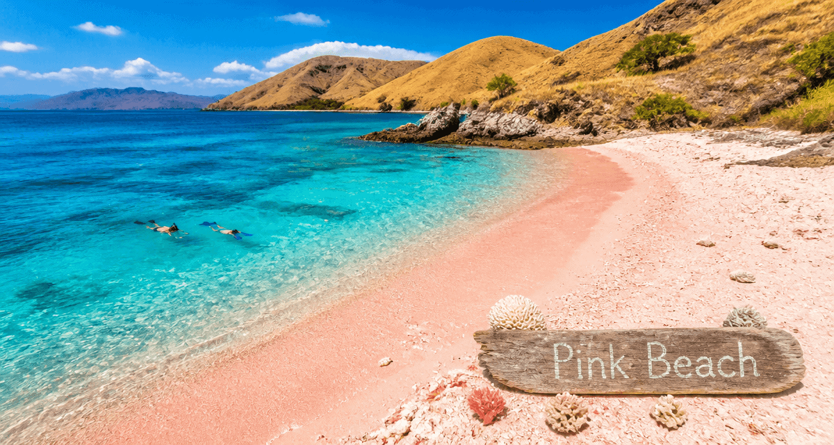 pink beach komodo sable rose mer turquoise