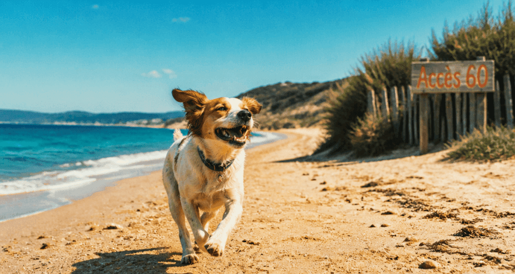 plage chien - repère 60, chien courant sur plage