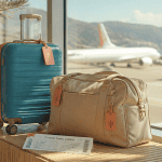 valise cabine format sur banc aéroport