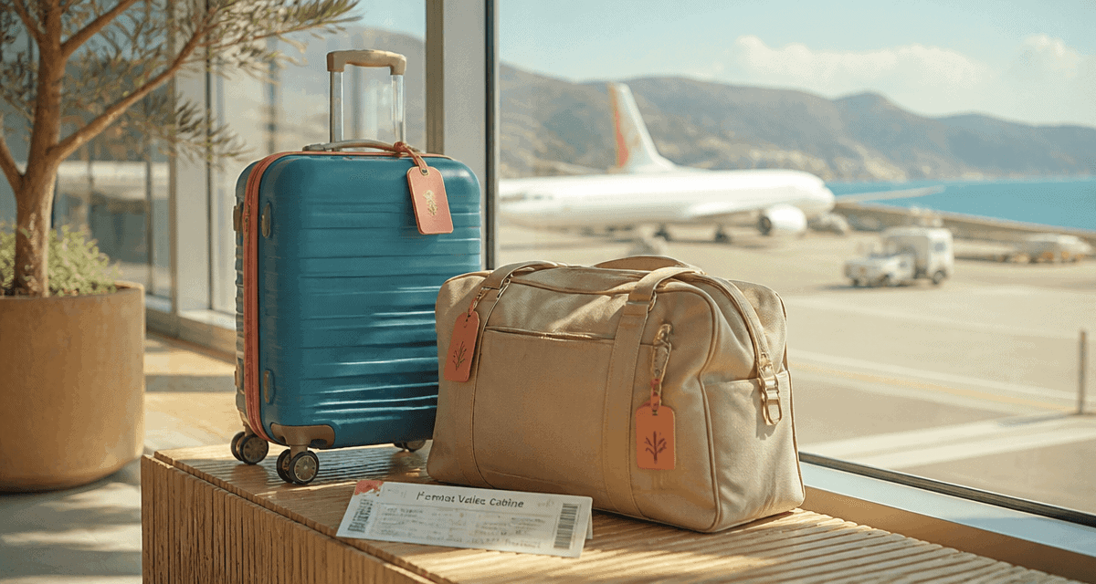 valise cabine format sur banc aéroport