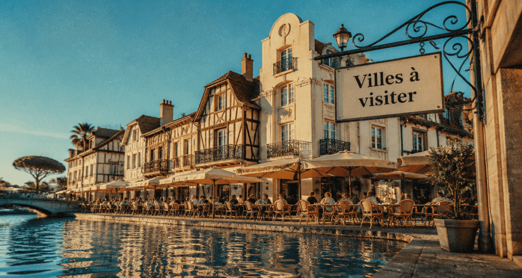 Ville à visiter avec maisons à colombages et terrasse