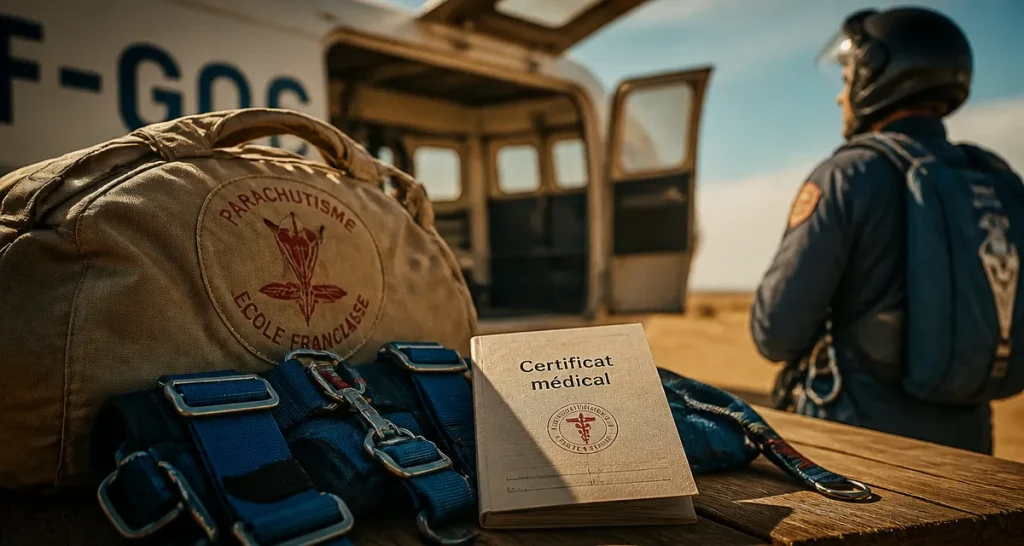 Age pour sauter en parachute : certificat médical et harnais de parachutisme