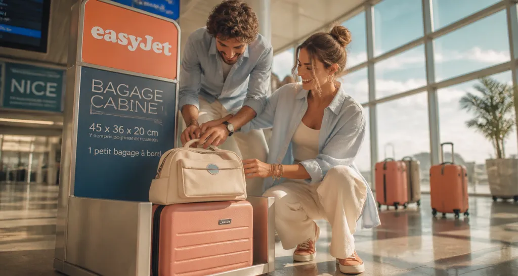 bagage easyjet en cabine couple aéroport