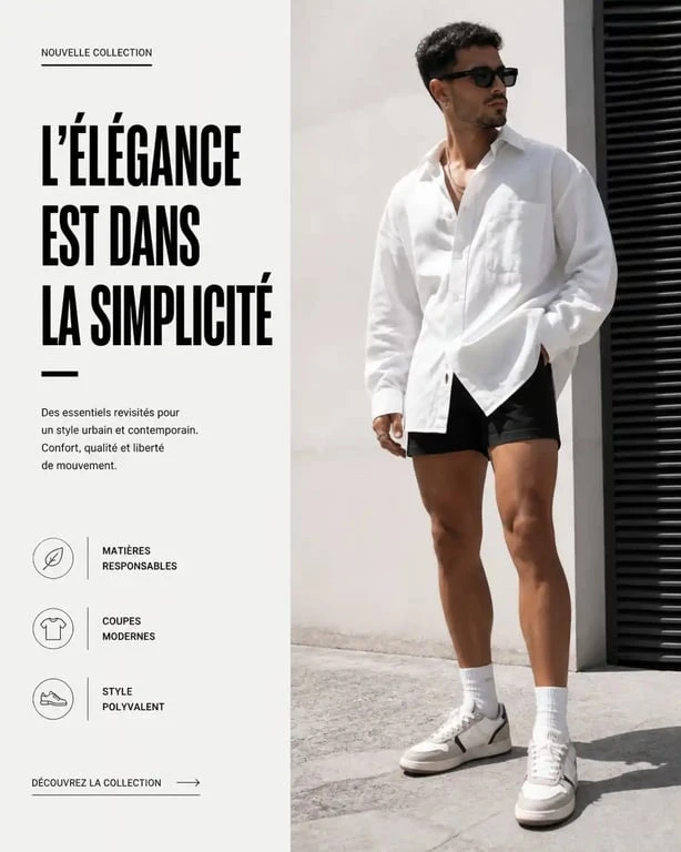 Homme portant un mini short homme avec un look urbain et moderne