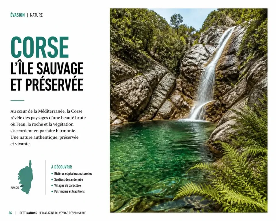 Cascade de Sorio en Haute-Corse, un bassin naturel entouré de verdure