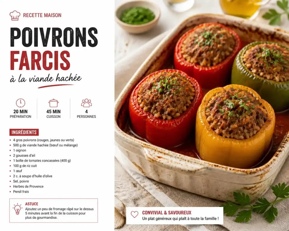 Poivrons farcis à la viande hachée cuits au four dans un plat