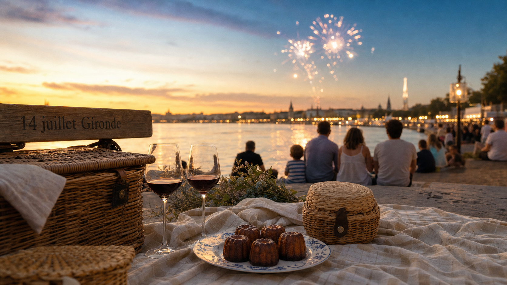 Feu d'artifice 14 juillet 2025 gironde sur les quais de Bordeaux, pique-nique et canelés