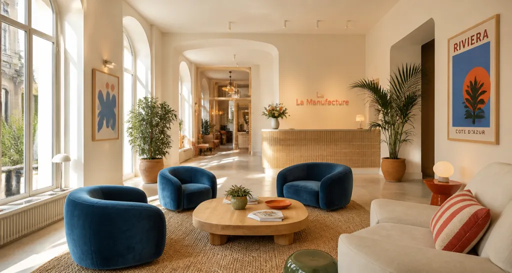 hotel la manufacture lobby paris fauteuil bleu