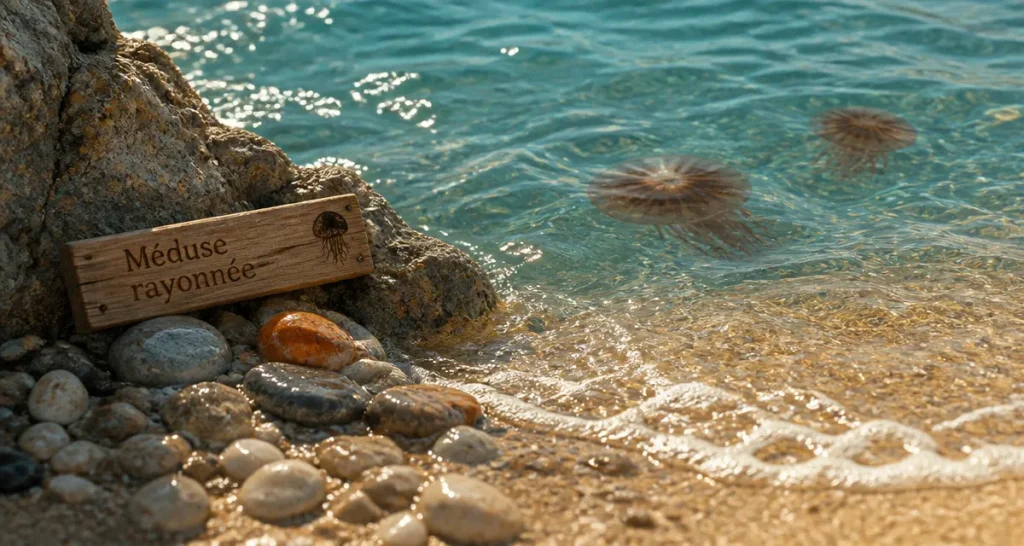 Meduse marron mediterranee sous l’eau en bord de mer