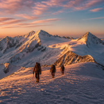 Cordée sur glacier Mont Rose à l'aube