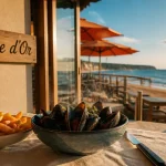 Plage d'or bar brasserie à Omaha Beach : moules et frites face à la Manche