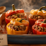 Poivrons farcis au four viande hachee, bouillon