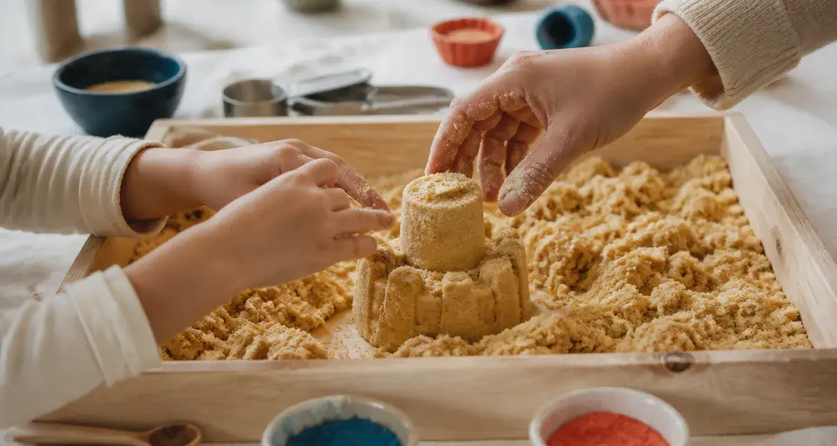 Sable de lune maison : enfants façonnent du sable de lune doré