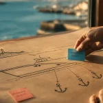 Speedboat : schéma de bateau agile avec post-it sur feuille kraft