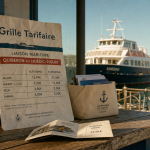 Tarif traversée Quiberon Belle-Île : affiche “Grille Tarifaire” sur le quai de Quiberon