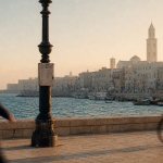 Bari lungomare au lever du jour, vue Bari Vecchia et port