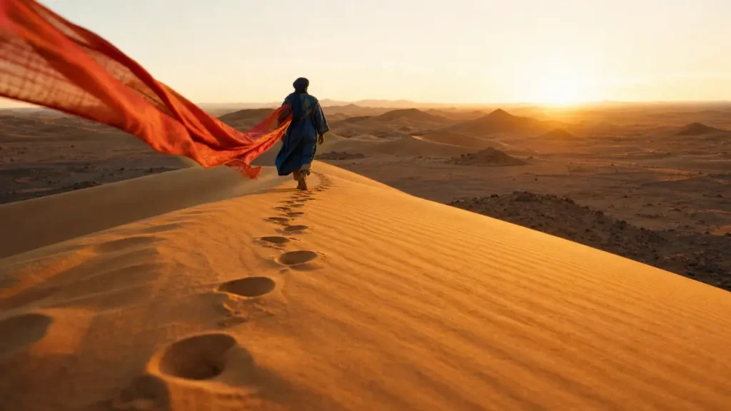 Chegaga dunes, lever du soleil sur l’erg saharien près de M’Hamid