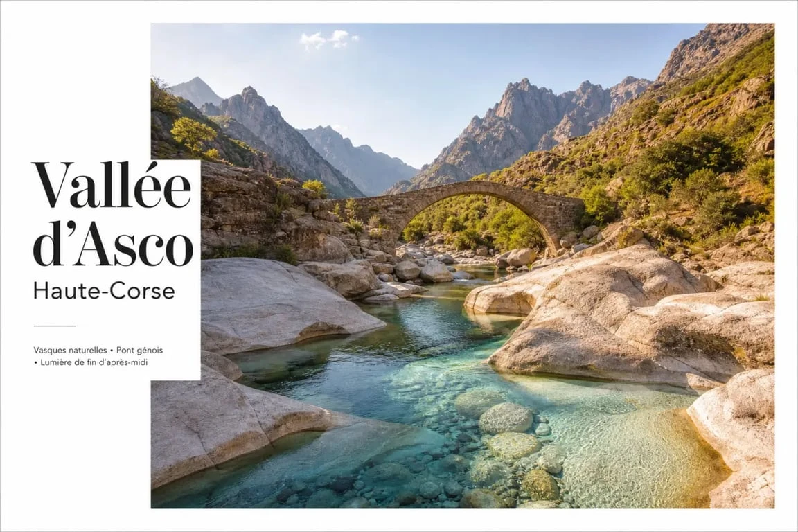 Vasques baignades asco dans la vallée d’Asco avec le pont génois et la rivière de montagne