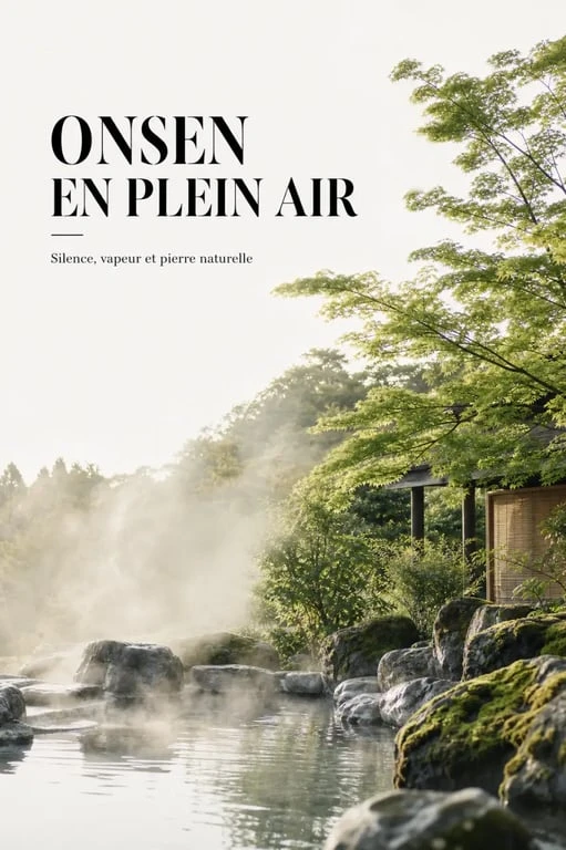 Bain thermal onsen traditionnel à Kyoto dans un cadre naturel paisible.