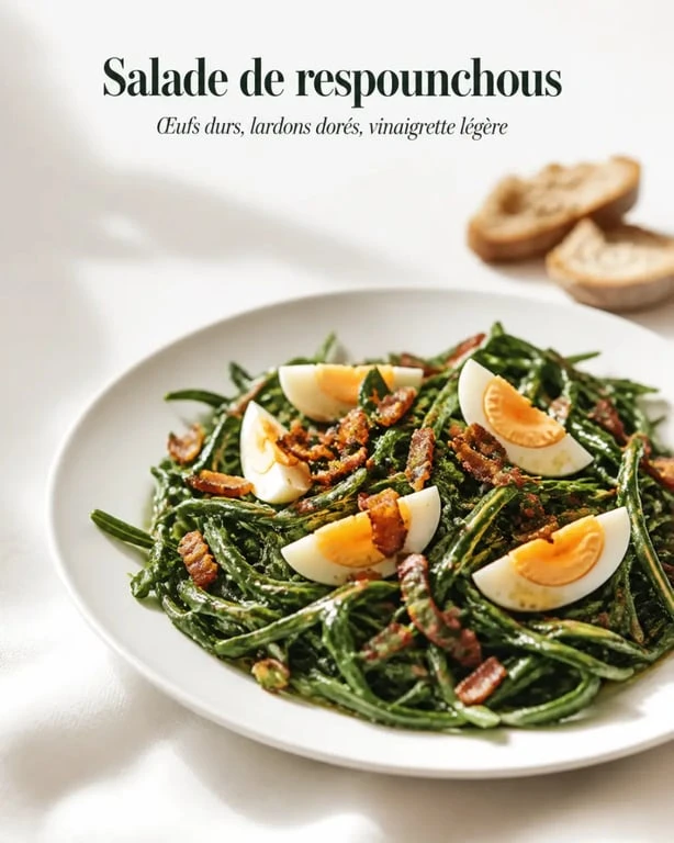 Recette respounchous en salade avec œuf dur et lardons