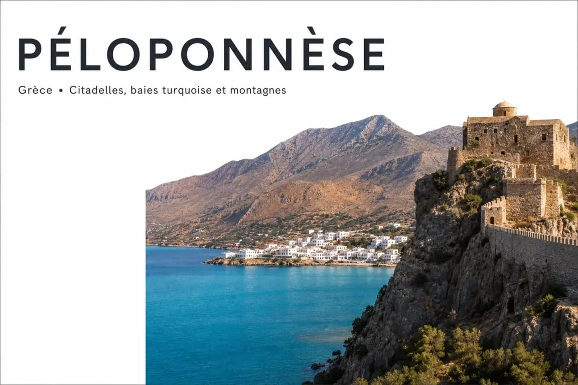 Les plus beaux endroits du Péloponnèse : panorama de citadelle grecque, mer turquoise et paysages côtiers