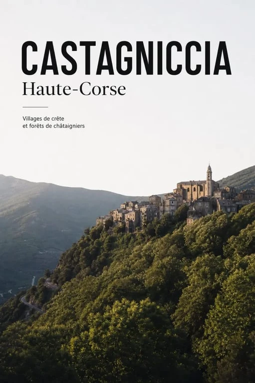 Castagniccia, paysage de villages perchés et de châtaigneraies en Haute-Corse