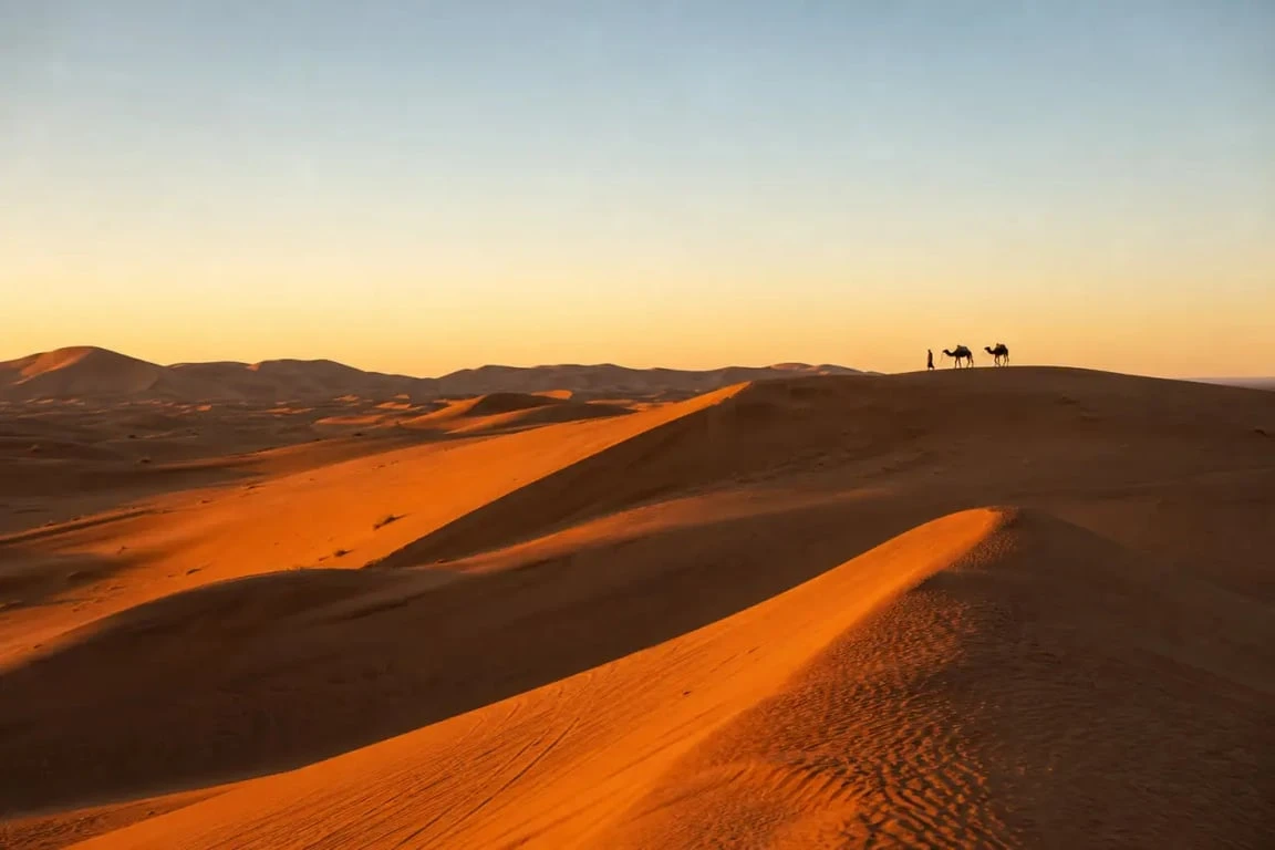 Chegaga dunes au lever du soleil dans le Sahara marocain