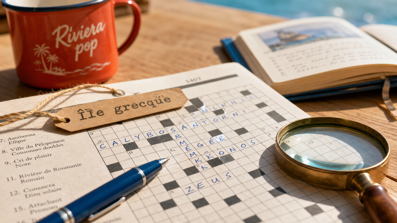 Îles grecques en 3 lettres : grille de mots croisés sur papier
