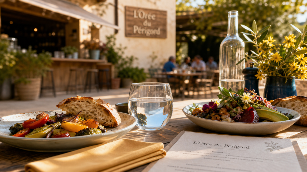 L’orée du perigord à Feuillade : table de restaurant en terrasse