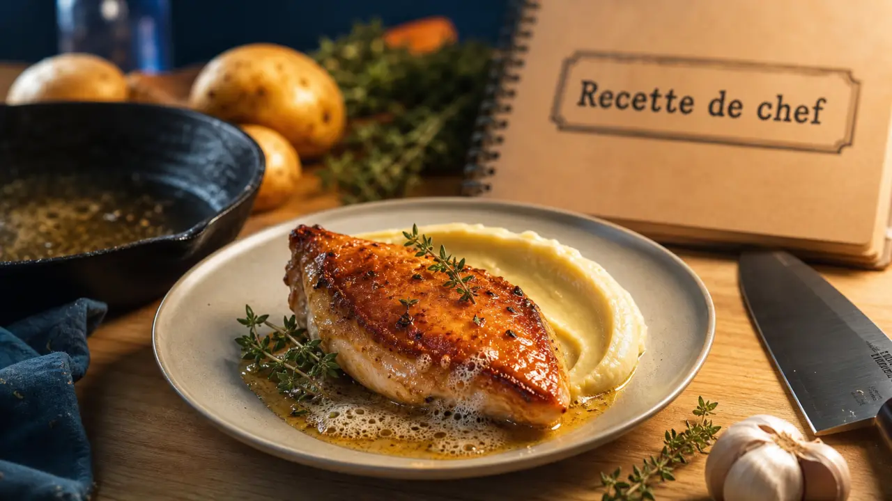 Recette de chef : volaille rôtie et purée, style pro
