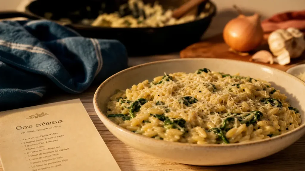 Recette orzo crémeux fondant aux légumes avec parmesan