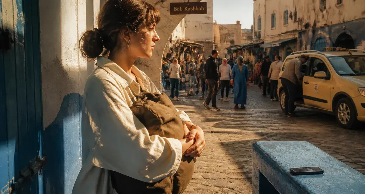 Tanger tourisme danger : touriste en sécurité à Bab Kashbah, ruelle animée