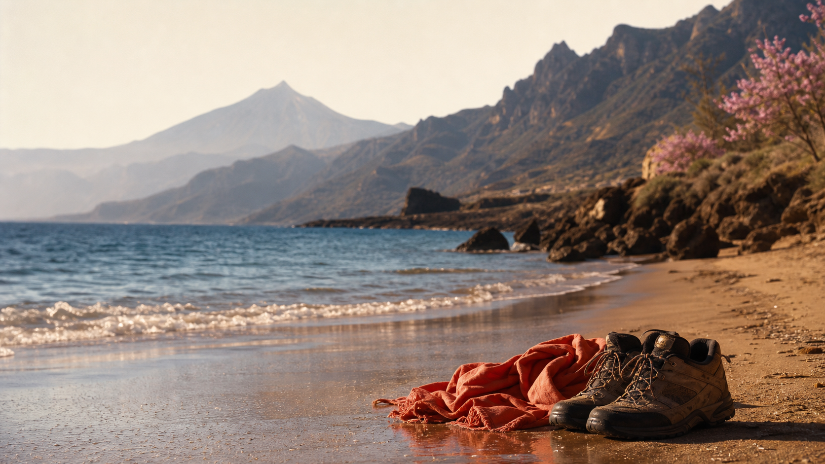 Tenerife en fevrier : plage sud, mer bleue et Teide au loin