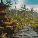 Ubud city bali : rizières en terrasses Tegalalang, chemin de pierre