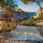 52 balades en famille autour de marseille : carte et sac pour une balade vers une calanque au coucher du soleil
