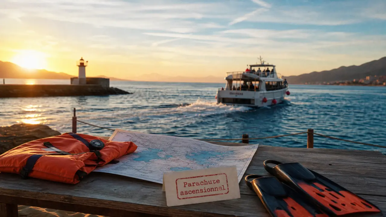 Activités nautiques Ajaccio : gilet et palmes, bateau sans permis au coucher du soleil