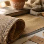 Déco toile de jute : rouleau et chemin de table en fibres visibles