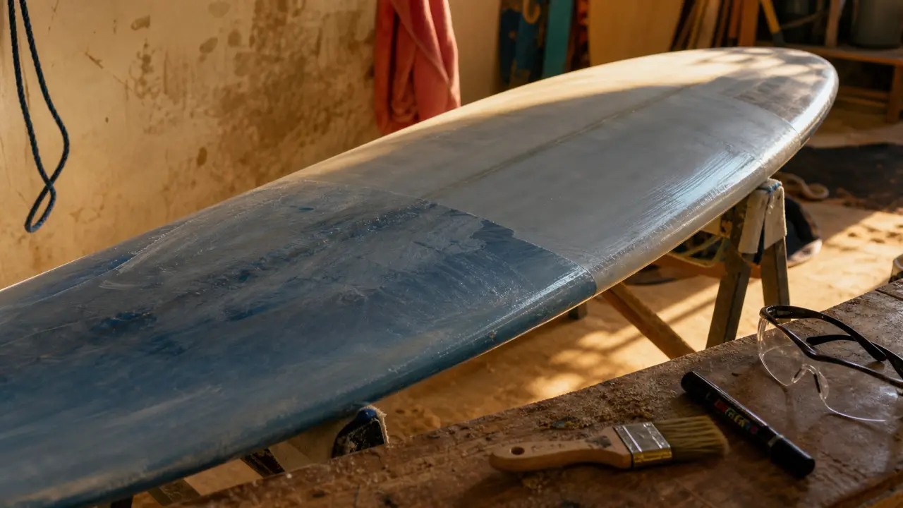 Décorer planche de surf : vernis bi-composant et peinture en atelier