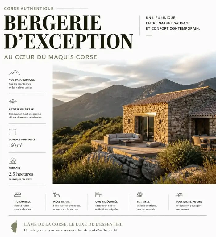 Bergerie en Corse traditionnelle en pierre dans le maquis