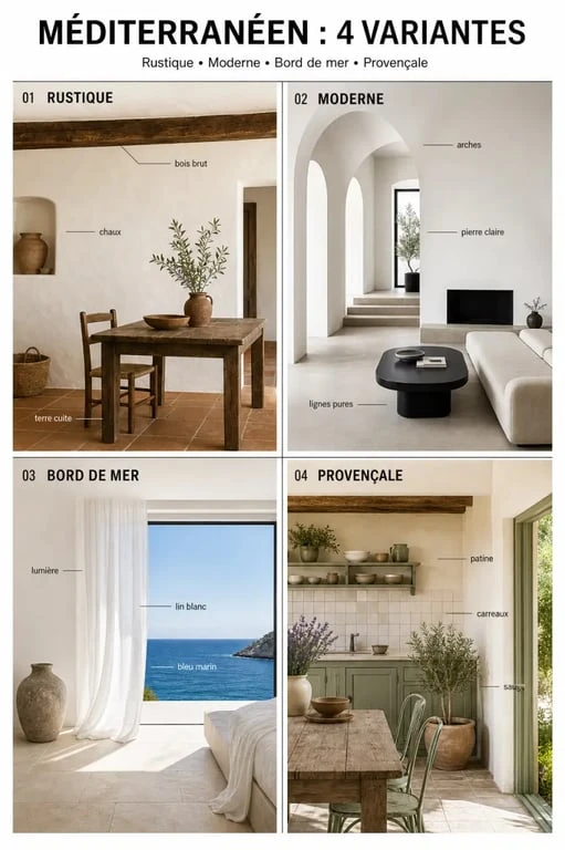 Décoration style méditerranéen : comparaison des variantes rustique, moderne, bord de mer et provençale