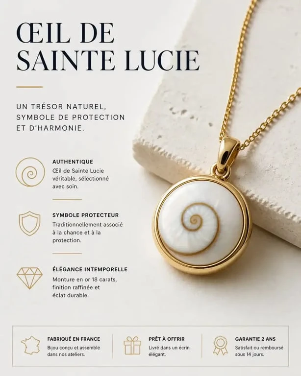 Bijou corse pour femme avec œil de Sainte Lucie, symbole de protection marine.