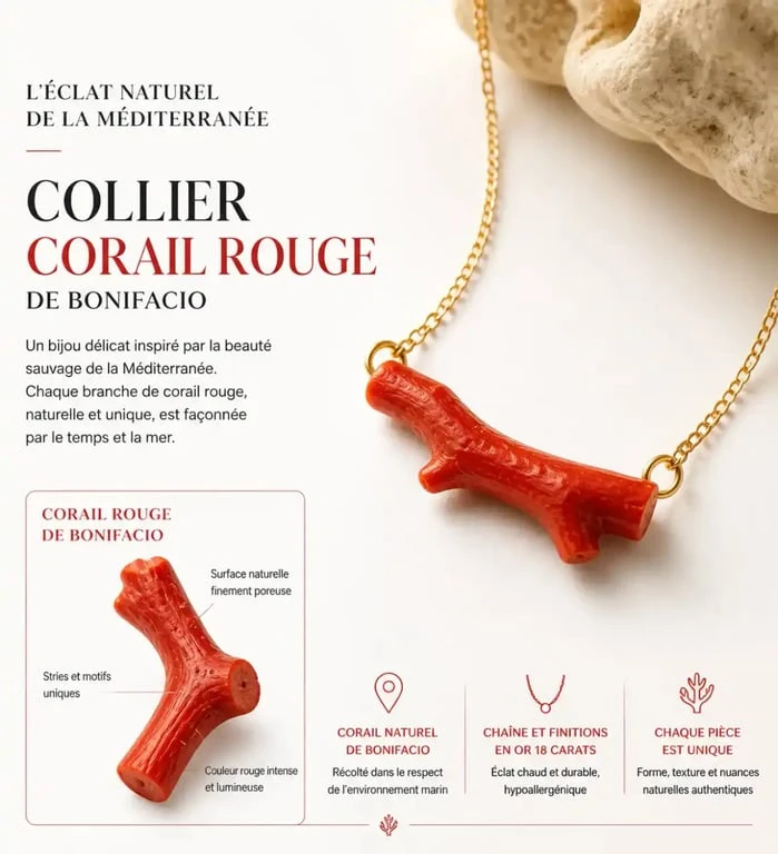 Collier en corail rouge de Bonifacio, bijou corse traditionnel pour femme.