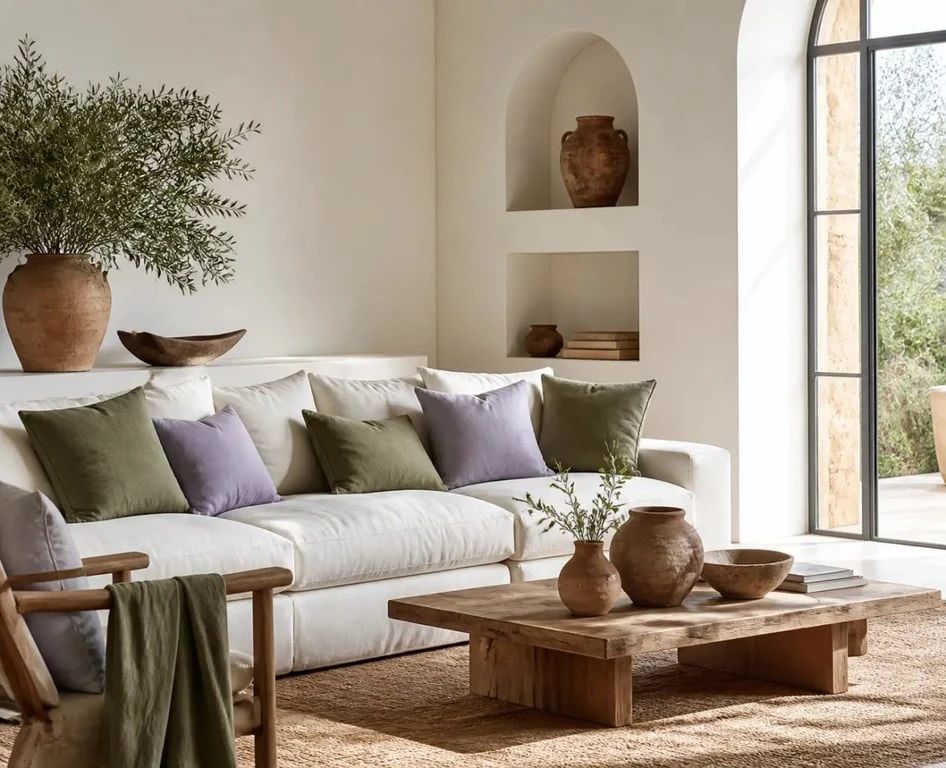 Décoration provençale chic dans un salon lumineux aux matières naturelles et couleurs douces